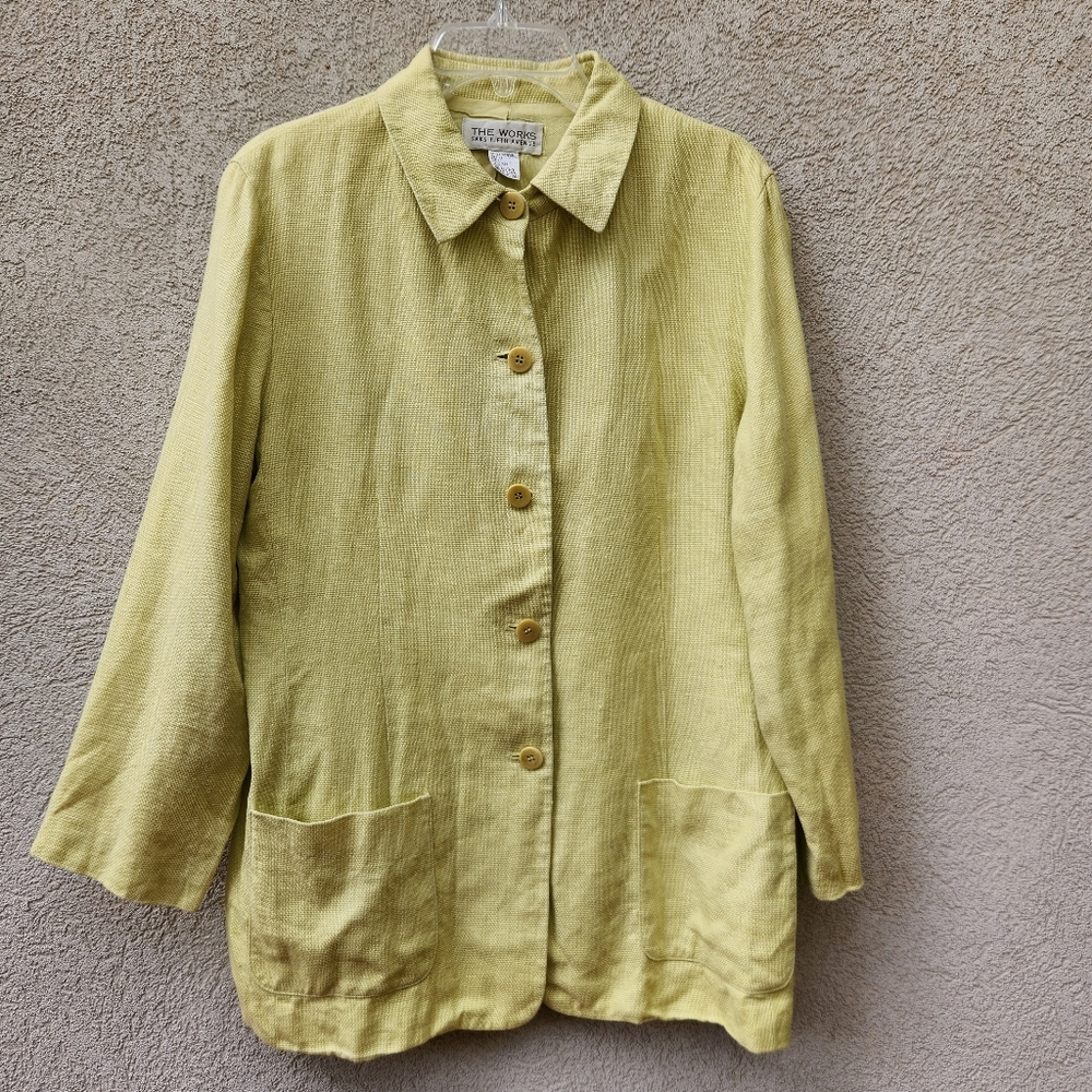 Vintage SAKS FIFTH AVENUE Women’s Blazer Size 16 Yellow 100% Linen Lagenlook